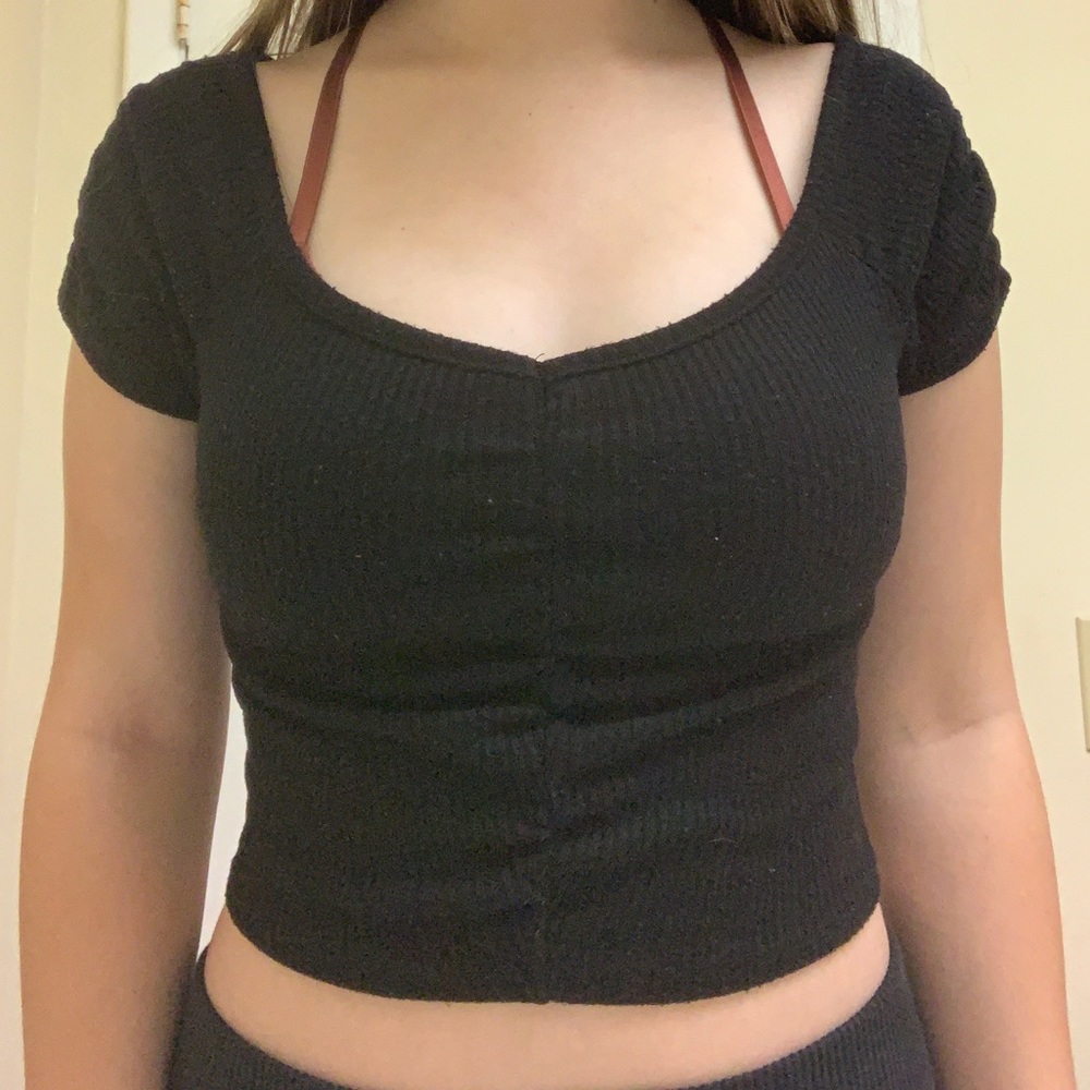 Black crop top with cinched front